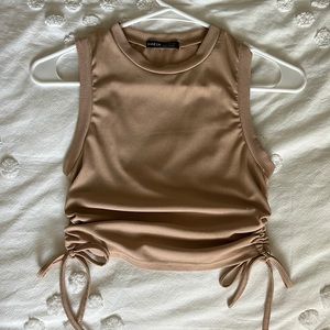 SHEIN tan/nude side tie ribbed crop tank top US S